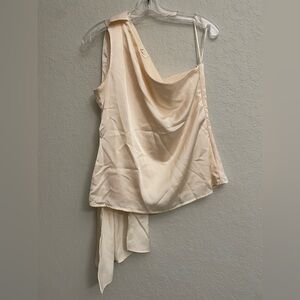 Lena Draped One Shoulder Satin Cream Top - Womens Size Medium
